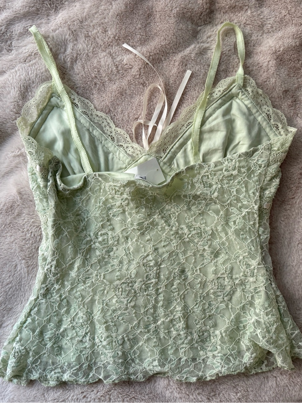 NWT UO Kimchi Blue Clover Lace + Ribbon Trim Cropped Cami Green Size S - Picture 4 of 11